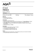 AQA A-level FRENCH Paper 2 Writing June 2021 QP