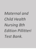 Maternal and Child Health Nursing 8th Edition Pillitteri Test Bank..