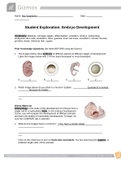 Student Exploration: Embryo Development Gizmos