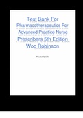 Test Bank For Pharmacotherapautics For Advanced Practice Nurse Prescribers 5th Edition by Woo Robinson|All Chapters |