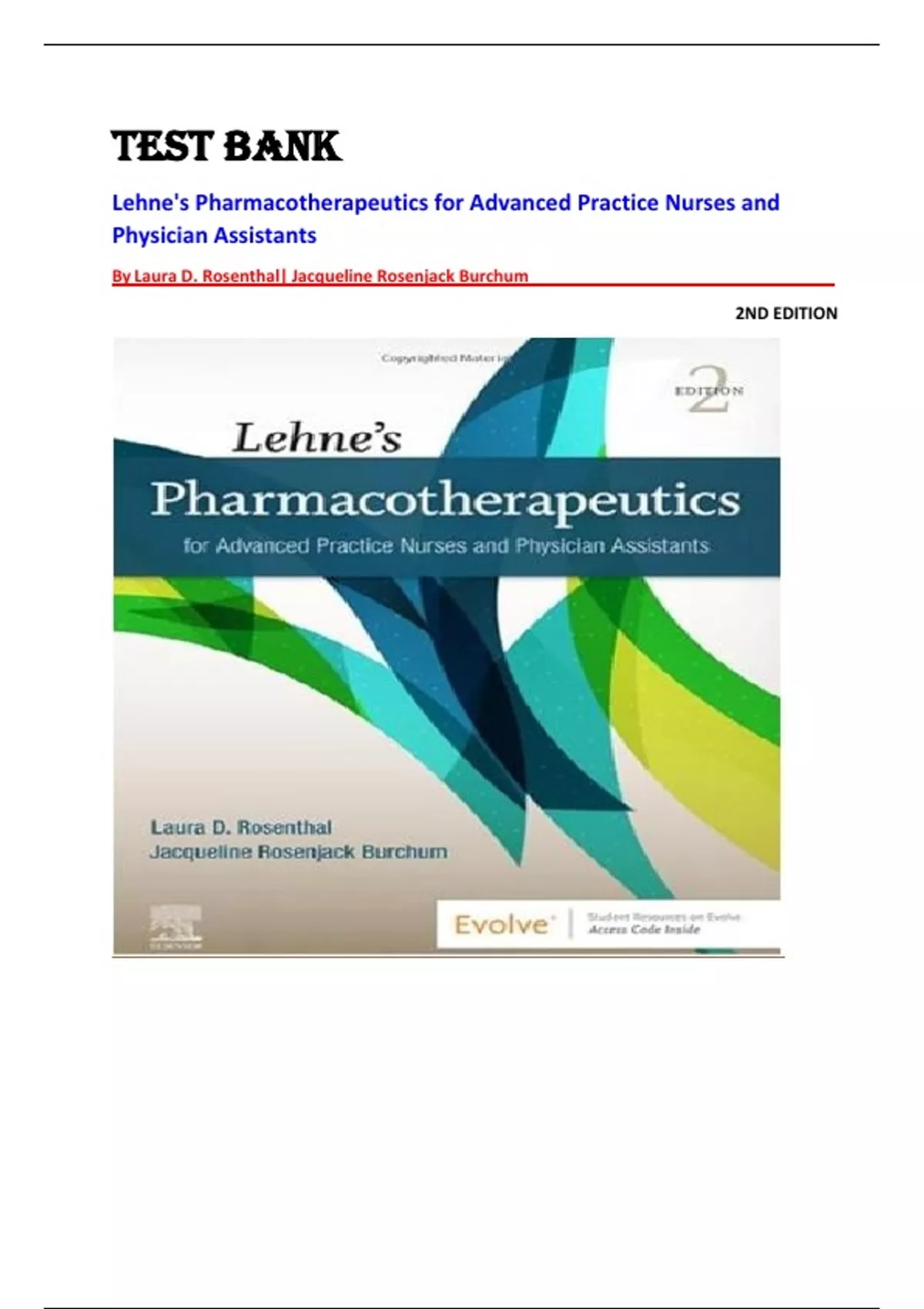 TEST BANK Lehne's Pharmacotherapeutics for Advanced Practice Nurses and ...