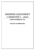 HMEMS80 ASSIGNMENT 1 SEMESTER 1 - 2022 (827195)