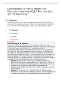 Comprehensive Mental Health and Psychiatric Nursing NCLEX Practice Quiz &num;1&colon; 75 Questions &vert;2022 latest update