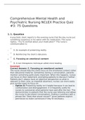 Comprehensive Mental Health and Psychiatric Nursing NCLEX Practice Quiz #3: 75 Questions | 2022 latest update 