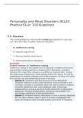  Personality and Mood Disorders NCLEX Practice Quiz: 110 Questions | 2022 latest update 