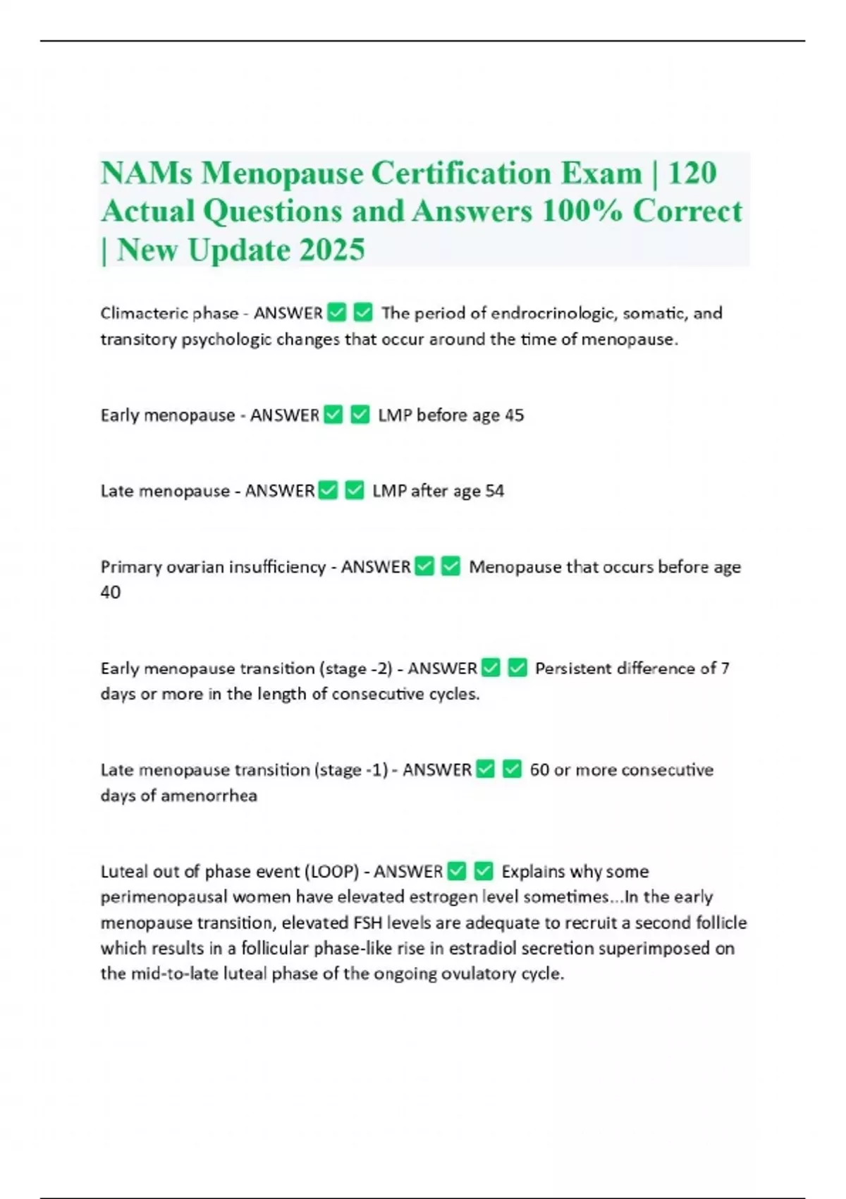 NAMs Menopause Certification Exam | 120 Actual Questions and Answers ...