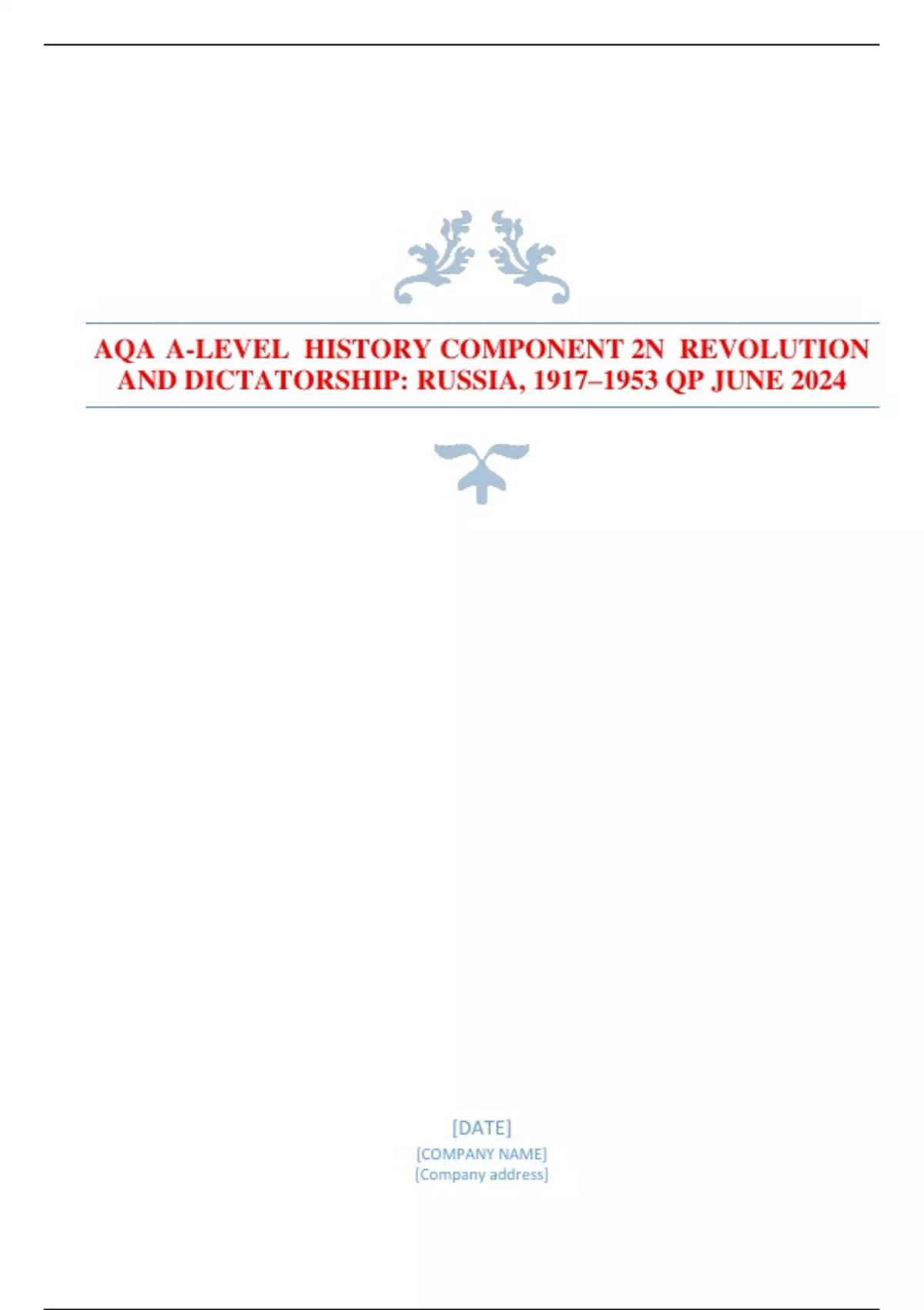 AQA A-LEVEL HISTORY COMPONENT 2N REVOLUTION AND DICTATORSHIP: RUSSIA ...