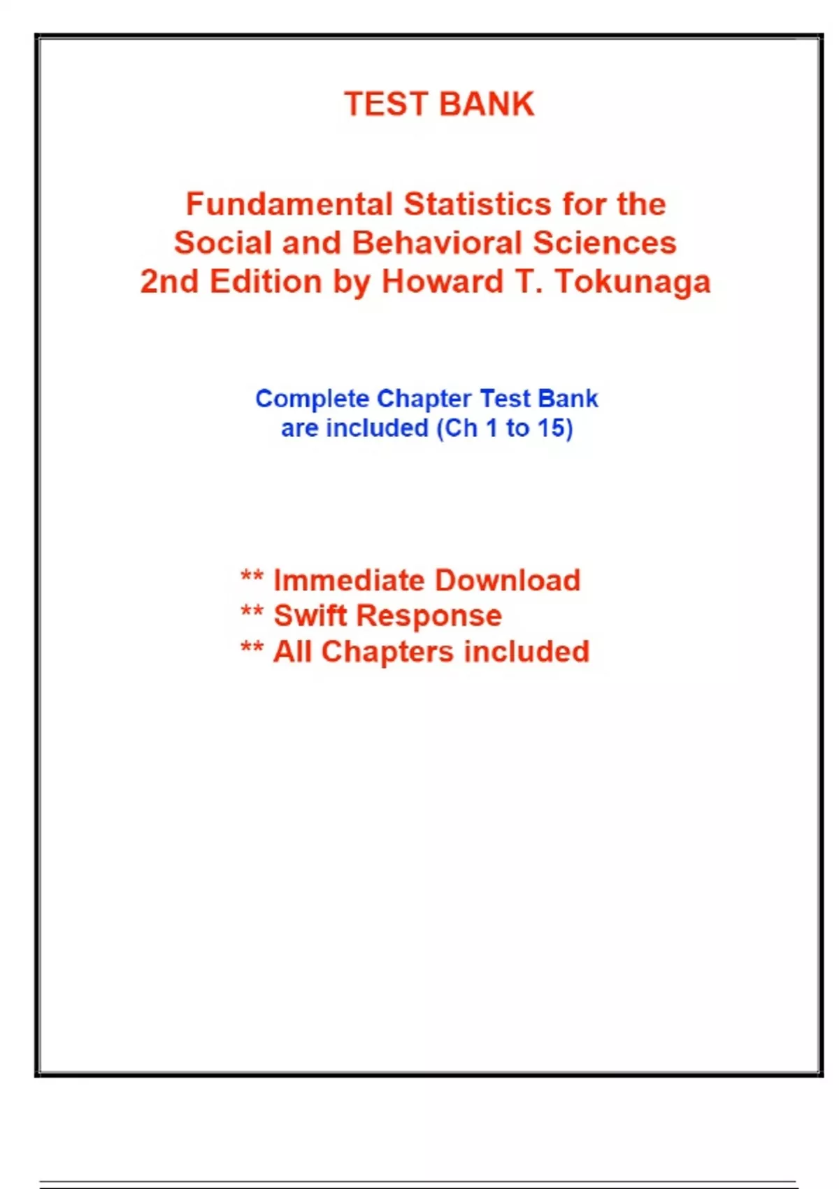 Test Bank for Fundamental Statistics for the Social and Behavioral ...