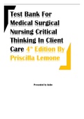 Test Bank For Medical Surgical Nursing Critical Thinking In Client Care 4th Edition By Priscilla Lemone|Fully Covered|