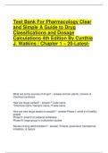 Test Bank For Pharmacology Clear and Simple A Guide to Drug Classifications and Dosage Calculations 4th Edition By Cynthia J&period; Watkins &vert; Chapter 1 &ndash; 20-LatestTest Bank For Pharmacology Clear and Simple A Guide to Drug Classifications and Dosage Calculation