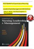 TEST BANK For Essentials of Nursing Leadership & Management 8th Edition 2024&comma; by Sally A&period; Weiss&comma; Verified Chapters 1 - 16&comma; &vert;&vert; Complete Newest Version &vert;&vert; Grade A&plus;&period;