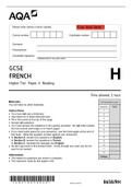AQA GCSE FRENCH Higher Tier Paper 3 Reading QP 2021