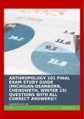 ANTHROPOLOGY 101 FINAL EXAM STUDY GUIDE &lpar;MICHIGAN-DEARBORN&comma; CHENOWETH&comma; WINTER 15&rpar; QUESTIONS WITH ALL CORRECT ANSWERS&excl;&excl;