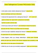 Auto Salesperson License Wisconsin Only Questions And Answers Latest 2024&sol; 2025 Graded A&plus; &vert; 100&percnt; Verified&excl;