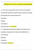Biology 123 exam 1 practice test Questions And Answers Latest 2024&sol; 2025 Graded A&plus; &vert; 100&percnt; Verified&excl;
