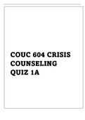 COUC 604 CRISIS COUNSELING QUIZ 1A