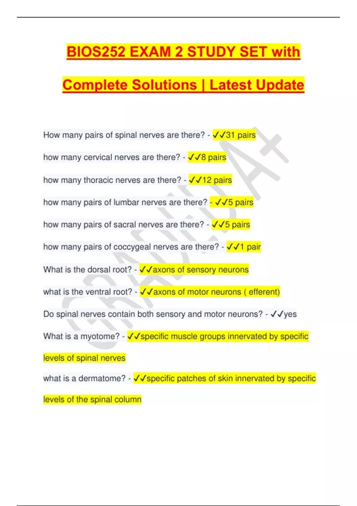 BIOS252 EXAM 2 STUDY SET with Complete Solutions | Latest Update ...