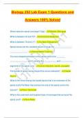 Biology 252 Lab Exam 1 Questions and Answers 100&percnt; Solved