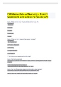 FUNdamentals of Nursing - Exam1 Questions and answers (Grade A+)