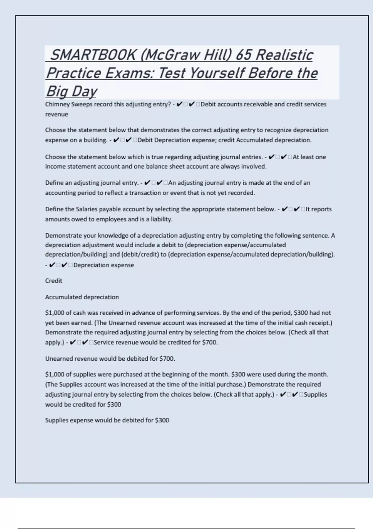 SMARTBOOK (McGraw Hill) 65 Realistic Practice Exams And Answers: Test Yourself Before the Big ...