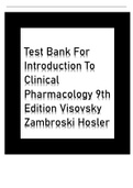 Test Bank For Introduction To Clinical Pharmacology 9th Edition By Visovsky Zambroski Hosler|All Chapters |Complete|A|
