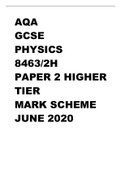AQA GCSE PHYSICS 8463-2H Paper 2 Higher Tier Mark scheme June 2020|All New |Latest|