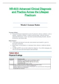 Week 1 Lesson Notes - NR603 / NR-603 / NR 603 (Latest) : Advanced Clinical Diagnosis and Practice Across the Lifespan Practicum - Chamberlain