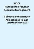 Lesaantekeningen NCOI - Human Resource Management Voltijd 2021&sol;2022 - Alle colleges 1e jaar 2021&sol;2022