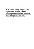 NURS3481 Study Helps Exam 1; Psychiatric Mental Health Nursing of Individuals, Families and Groups..