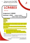 LCR4803 ASSIGNMENT 1 MEMO - SEMESTER 1 2022 – UNISA