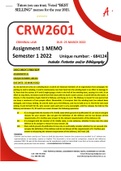 CRW2601 ASSIGNMENT 1 MEMO - SEMESTER 1 2022 – UNISA