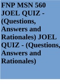 FNP MSN 560 JOEL QUIZ - &lpar;Questions&comma; Answers and Rationales&rpar; JOEL QUIZ - &lpar;Questions&comma; Answers and Rationales&rpar;