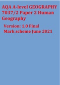 AQA A-level GEOGRAPHY 7037/2 Paper 2 Human Geography Version: 1.0 Final Mark scheme June 2021