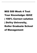 MIS 589 Week 4 Test Your Knowledge QUIZ 100% Correct solution DeVry University, Keller Graduate 