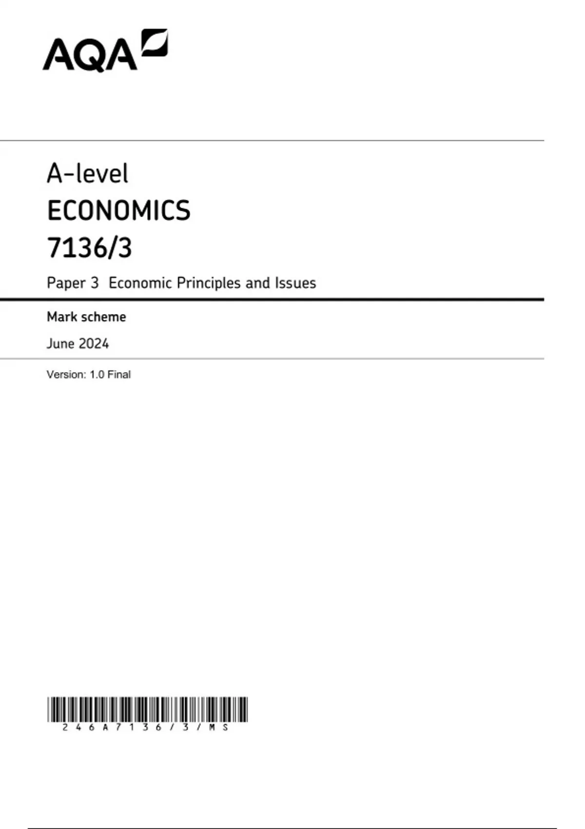 AQA A-level ECONOMICS Paper 1, 2 and 3 JUNE 2024 QUESTION PAPERS AND ...