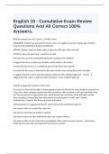  English 10 - Cumulative Exam Review Questions And All Correct 100&percnt; Answers&period;