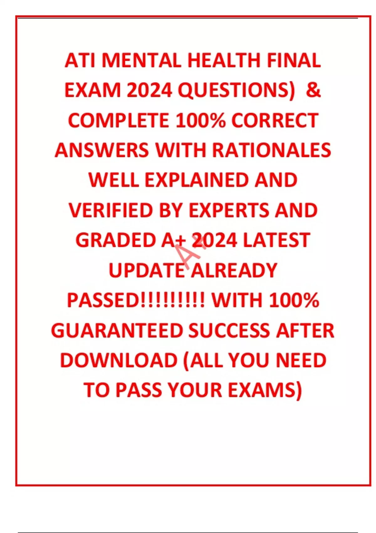 ATI MENTAL HEALTH FINAL EXAM 2024 QUESTIONS) & COMPLETE 100% CORRECT ...
