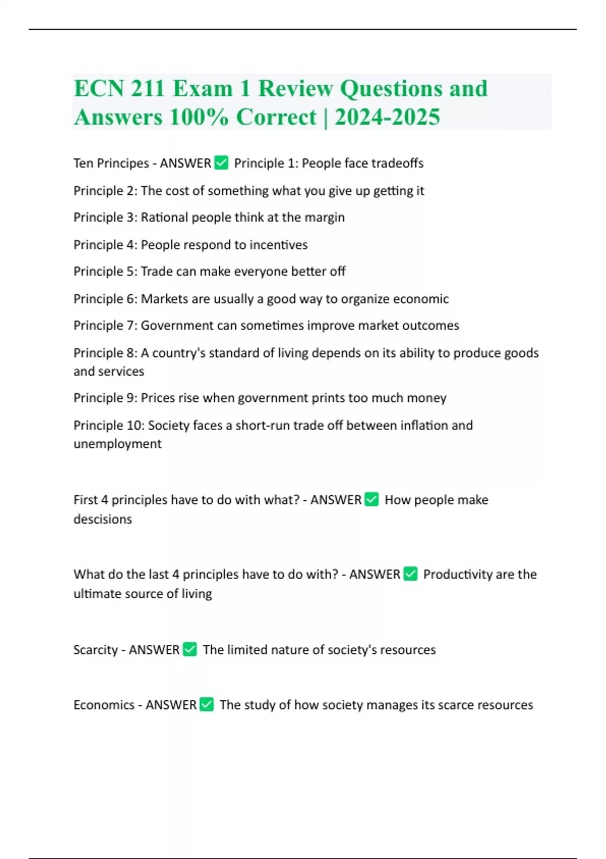 ECN 211 Exam 1 Review Questions and Answers 100% Correct | - ECN 211 ...