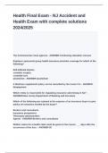 Health Final Exam - NJ Accident and Health Exam with complete solutions 2024&lowbar;2025