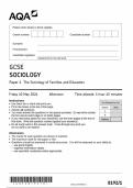 AQA GCSE SOCIOLOGY Paper 1 The Sociology of Families and Education 8192&sol;1 QP Sociology G 10May24