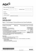 AQA GCSE SOCIOLOGY Paper 2 The Sociology of Crime and Deviance and Social Stratification 8192&sol;2 QP 2024