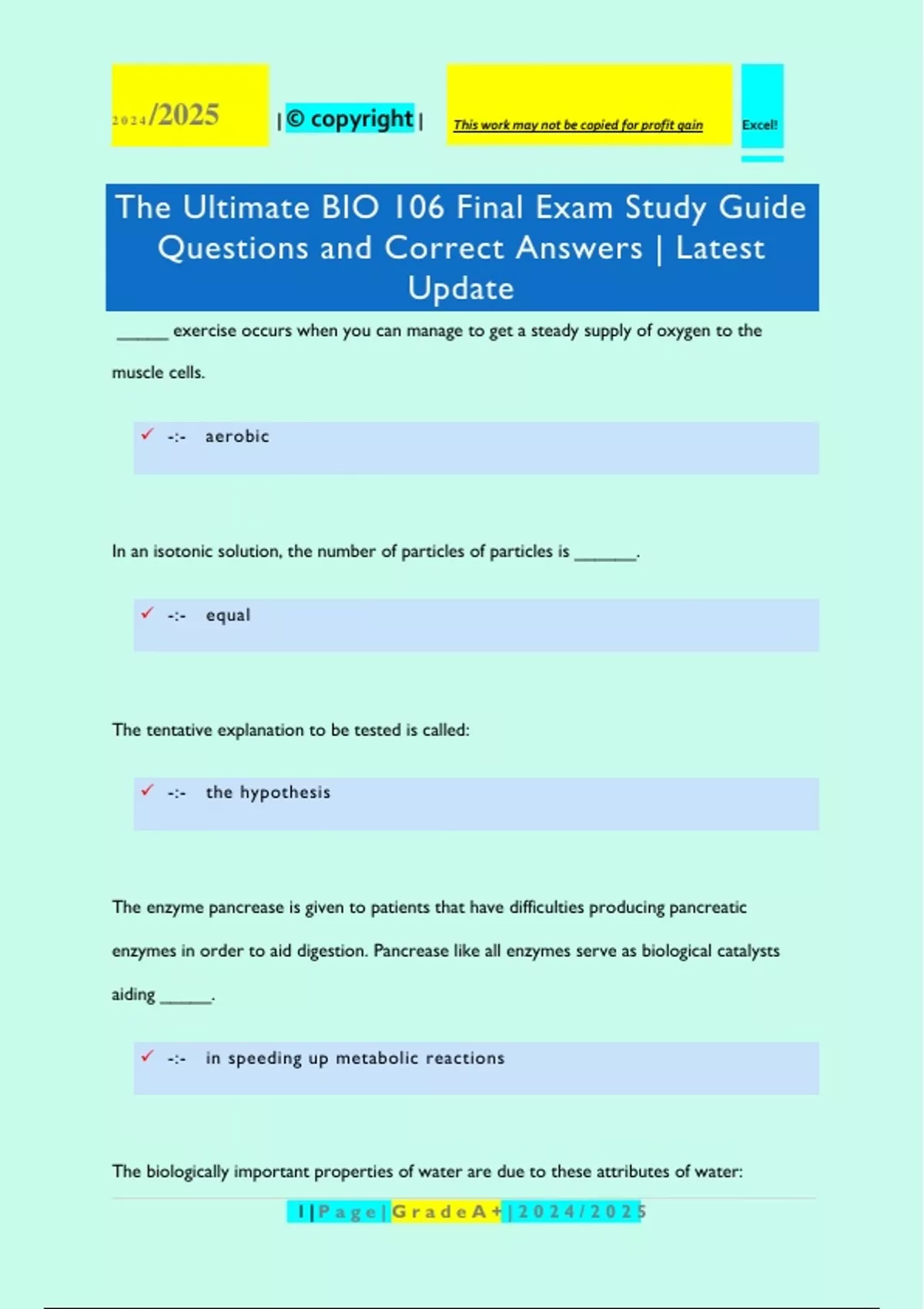 The Ultimate BIO 106 Final Exam Study Guide Questions and Correct ...