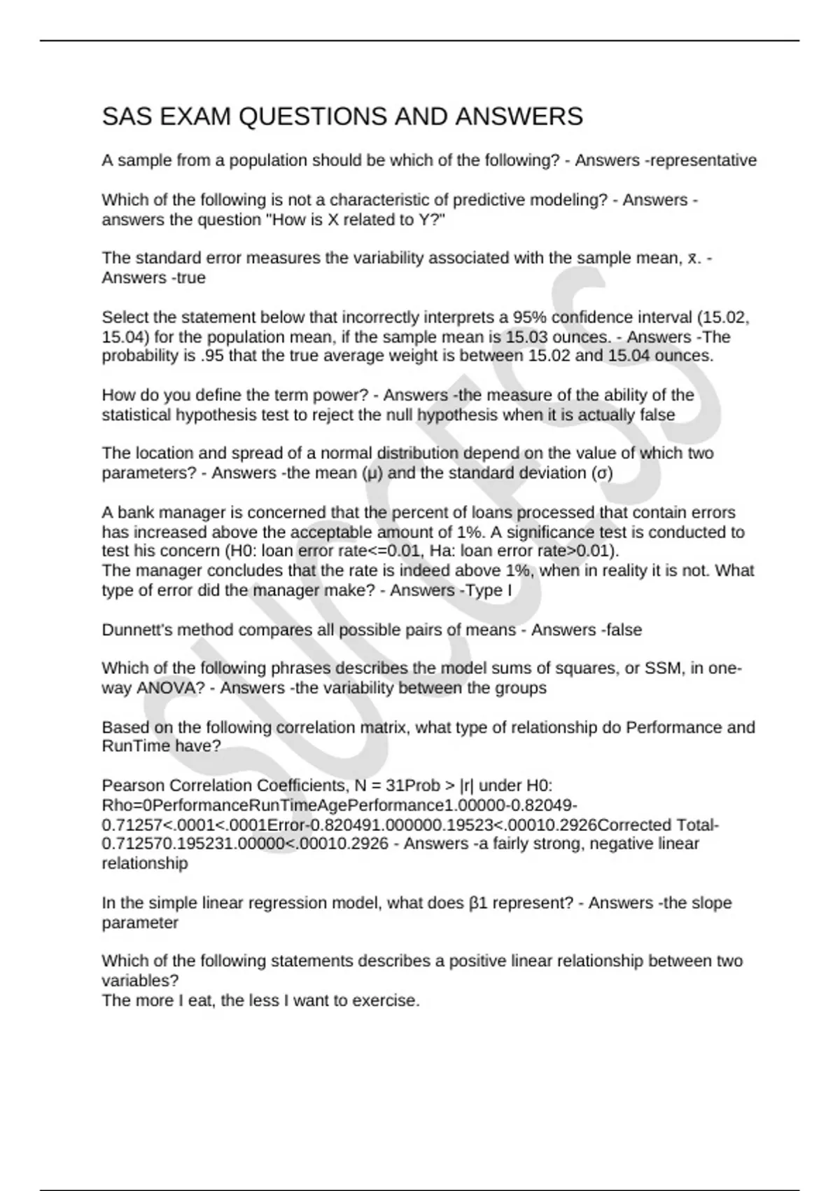 SAS EXAM QUESTIONS AND ANSWERS - SAS - Stuvia US