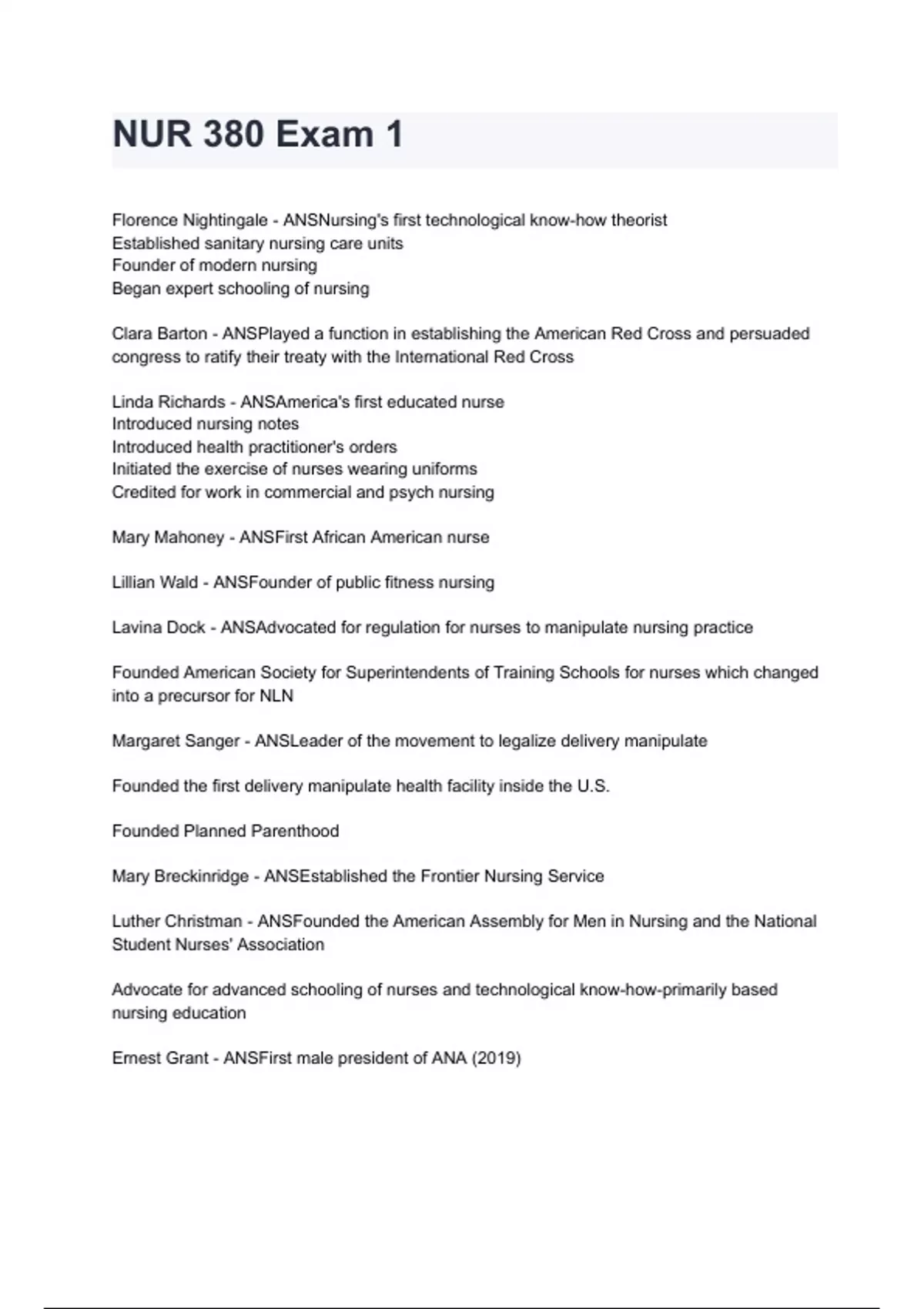NUR 380 Exam 1 questions and answers graded A+ 2024/2025 - VN ...