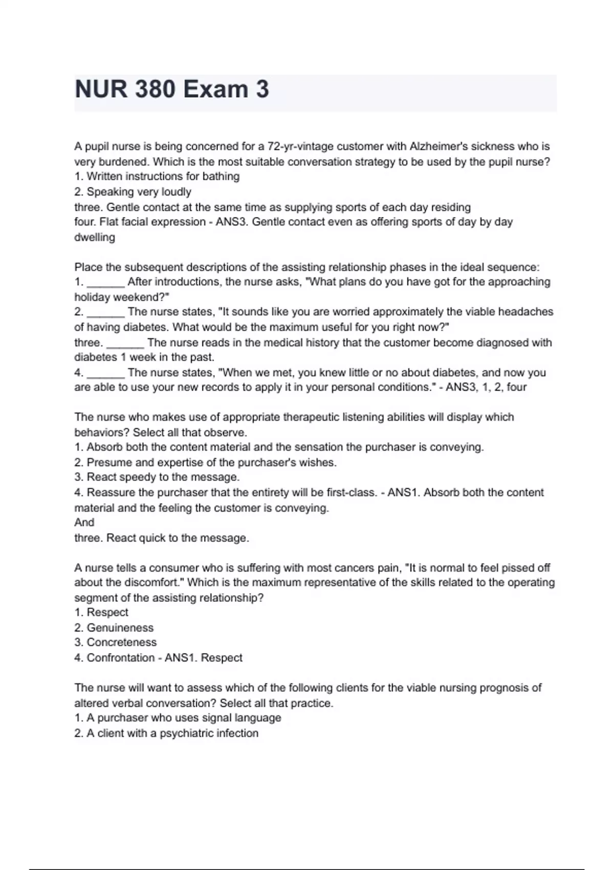 NUR 380 Exam 3 questions and answers graded A+ 2024/2025 - VN ...