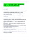CHST 111 Final Exam Questions with All Correct Answers