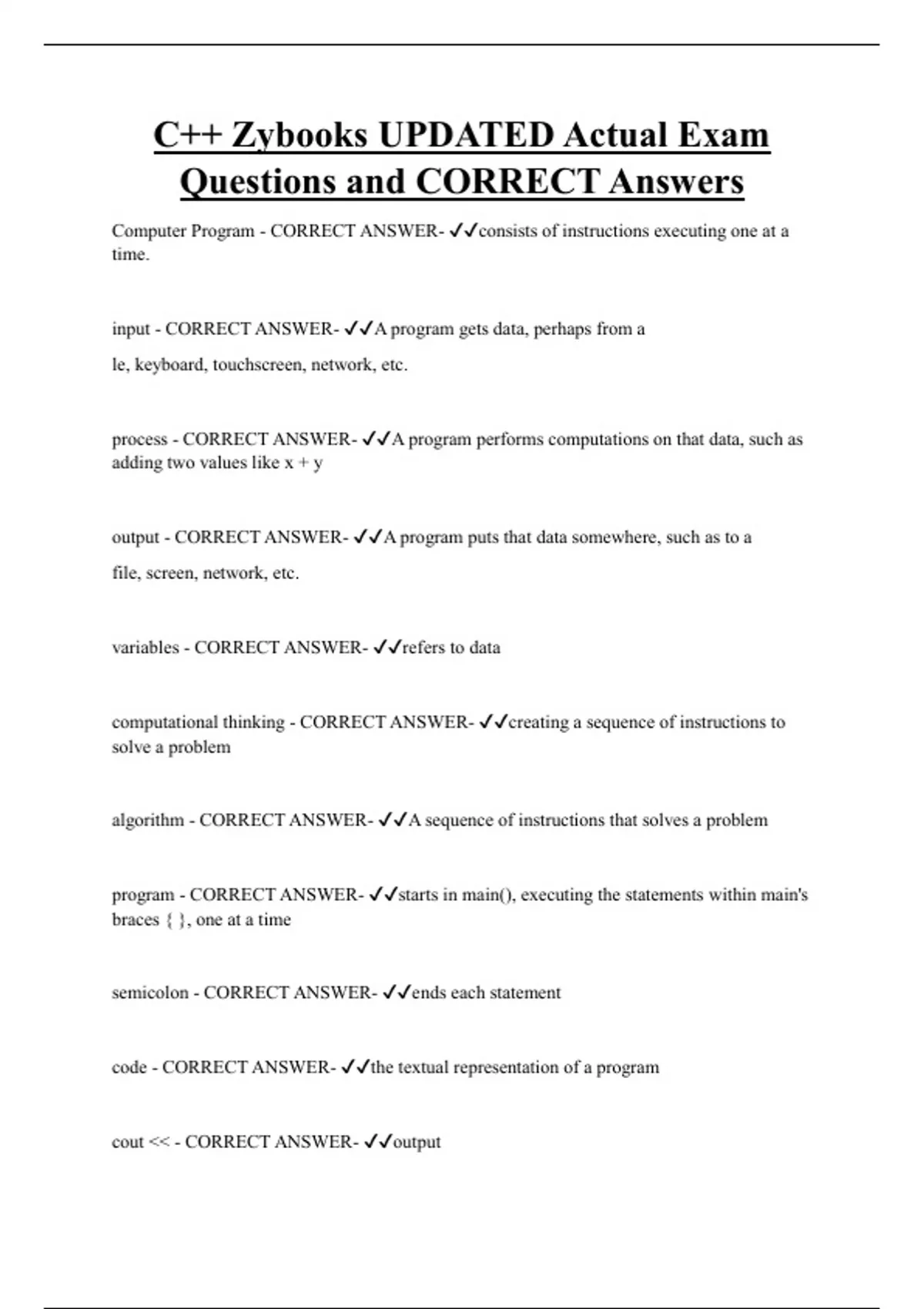 C++ Zybooks UPDATED Actual Exam Questions and CORRECT Answers - Zybooks ...