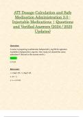 ATI Dosage Calculation and Safe Medication Administration 3&period;0 - Injectable Medications &vert; Questions and Verified Answers &lpar;2024 &sol; 2025 Updates&rpar;