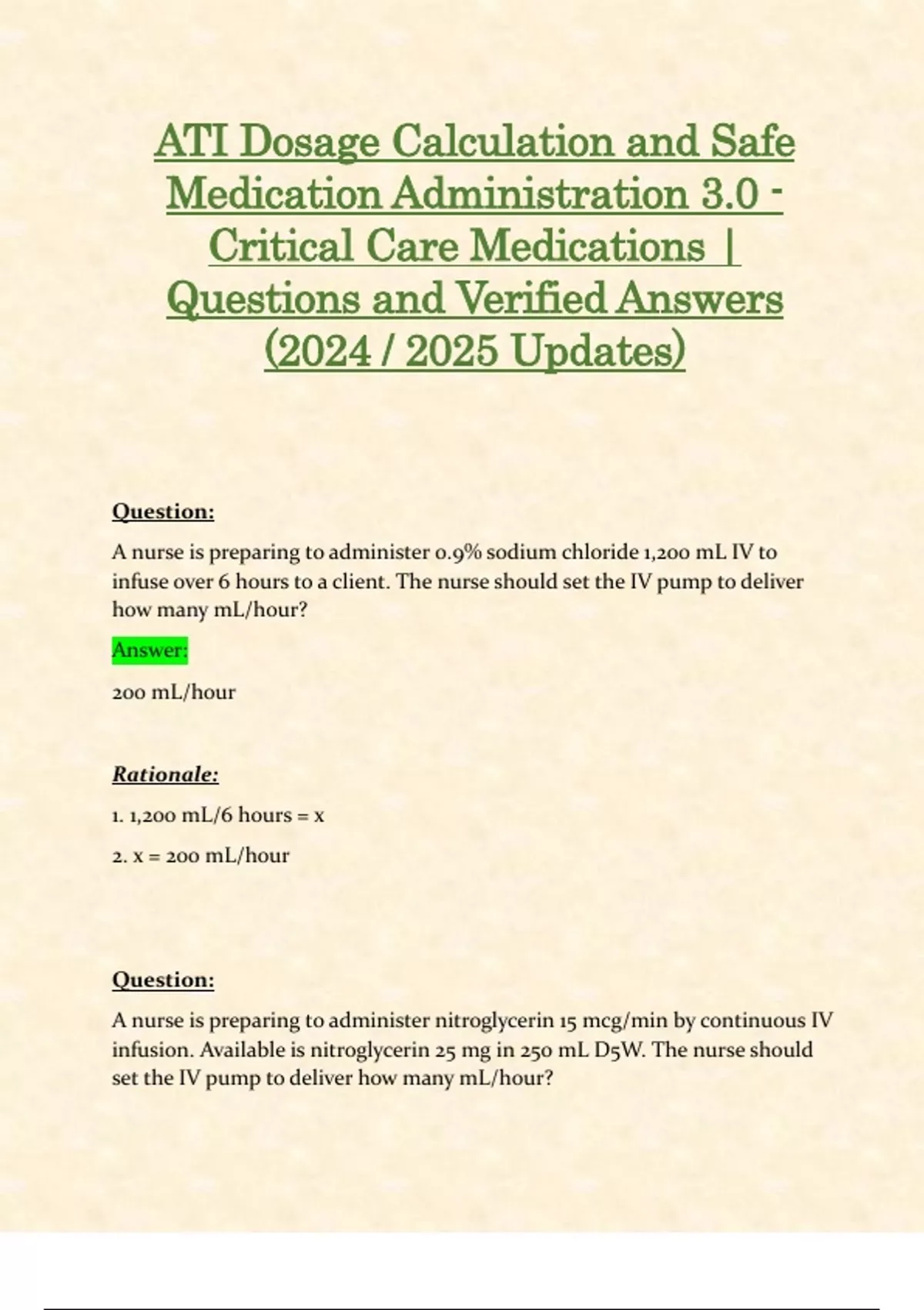 ATI Dosage Calculation and Safe Medication Administration 3.0 ...