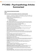 PYC4802 - Psychopathology Articles Summarized
